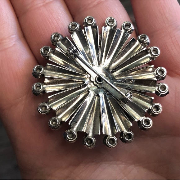 Vintage Blue Rhinestone Domed Brooch Retro Midcentury - Picture 4 of 8